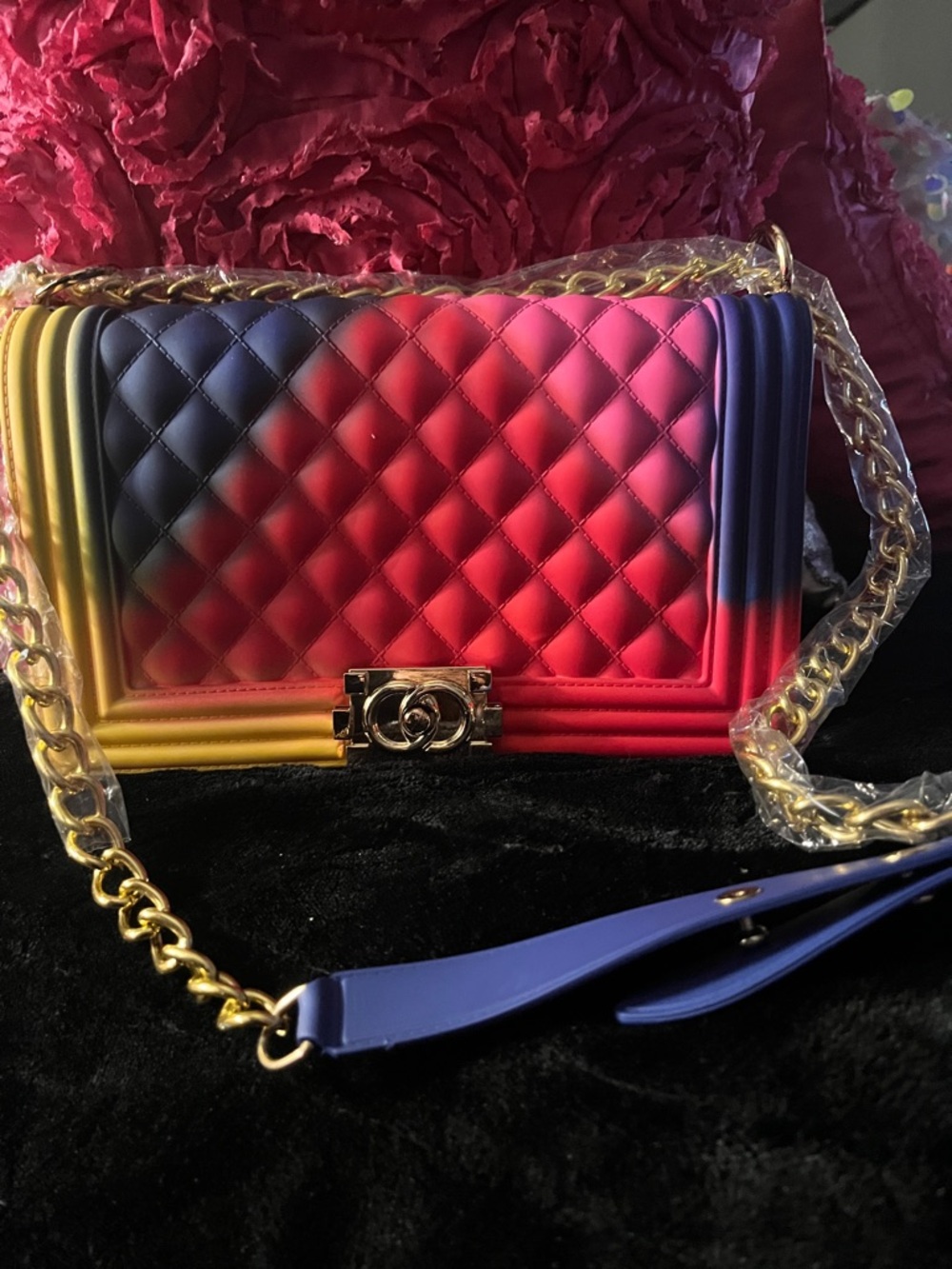 Quilted Gradient Crossbody Bag with Gold Chain - Multicolor